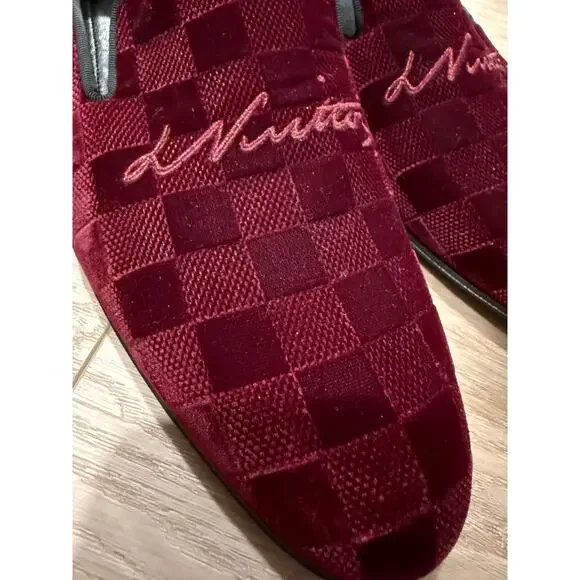 Men's Louis Vuitton Embroidered Damier Velvet Loafers
